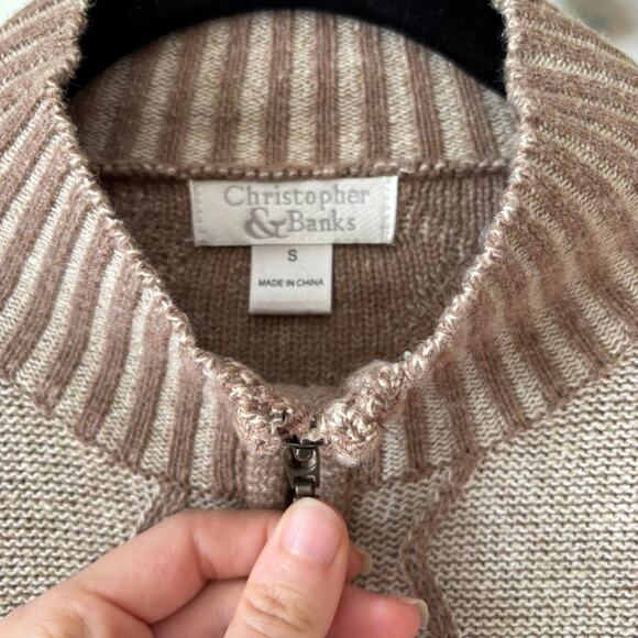 Vintage Christopher & Banks Beige Zip Sweater Small Natural - Picture 6 of 8